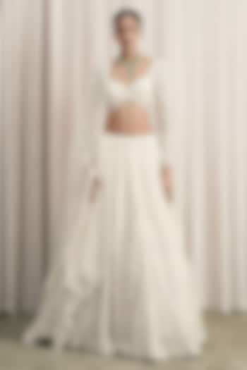 Ivory Net Sequin & Cutdana Embellished Bridal Lehenga Set by ISTYA at Pernia's Pop Up Shop