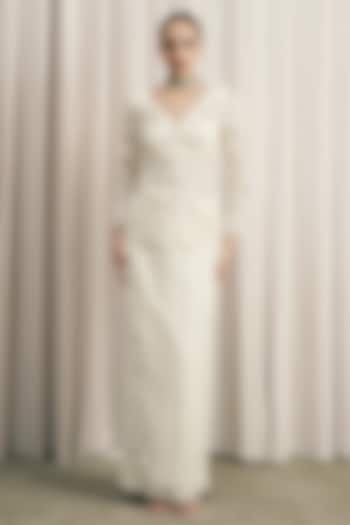 Ivory Net Pearl Embellished Skirt Set by ISTYA at Pernia's Pop Up Shop