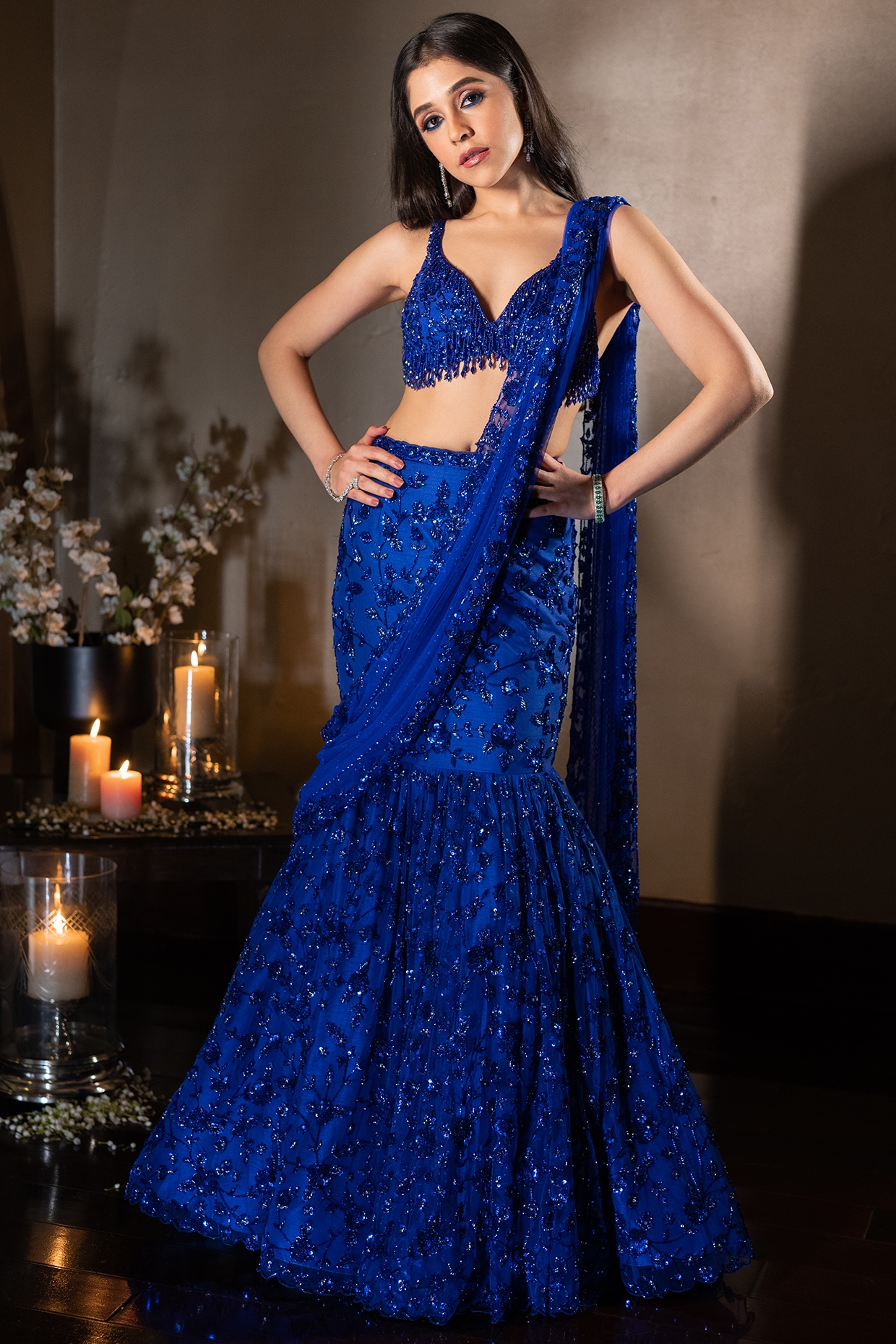 Buy Frost Blue Lehenga Choli With Multi Colored Beads Embroidered Buttis  And Mughal Border KALKI Fashion India