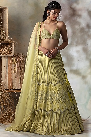 Citrus Yellow Embellished Wedding Lehenga Set by Isha & Shreya at Pernia's Pop Up Shop