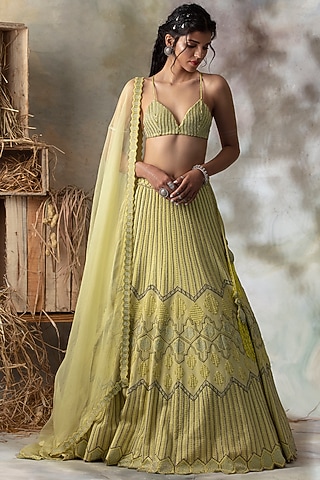 Citrus Yellow Embellished Lehenga Set by Isha & Shreya