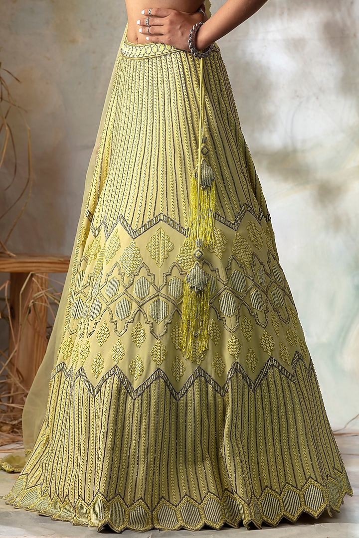 Citrus Yellow Embellished Wedding Lehenga Set by Isha & Shreya at Pernia's Pop Up Shop