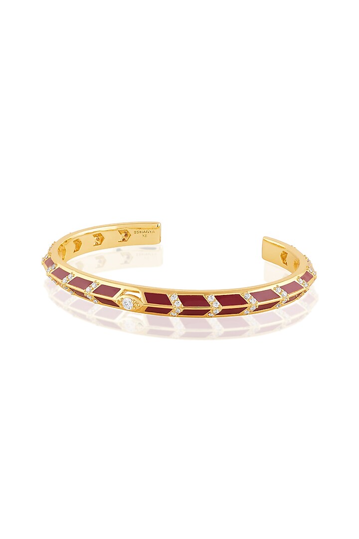 Gold Plated Crystal Zirconia Red Enameled Handcrafted Cuff Bracelet by Isharya at Pernia's Pop Up Shop