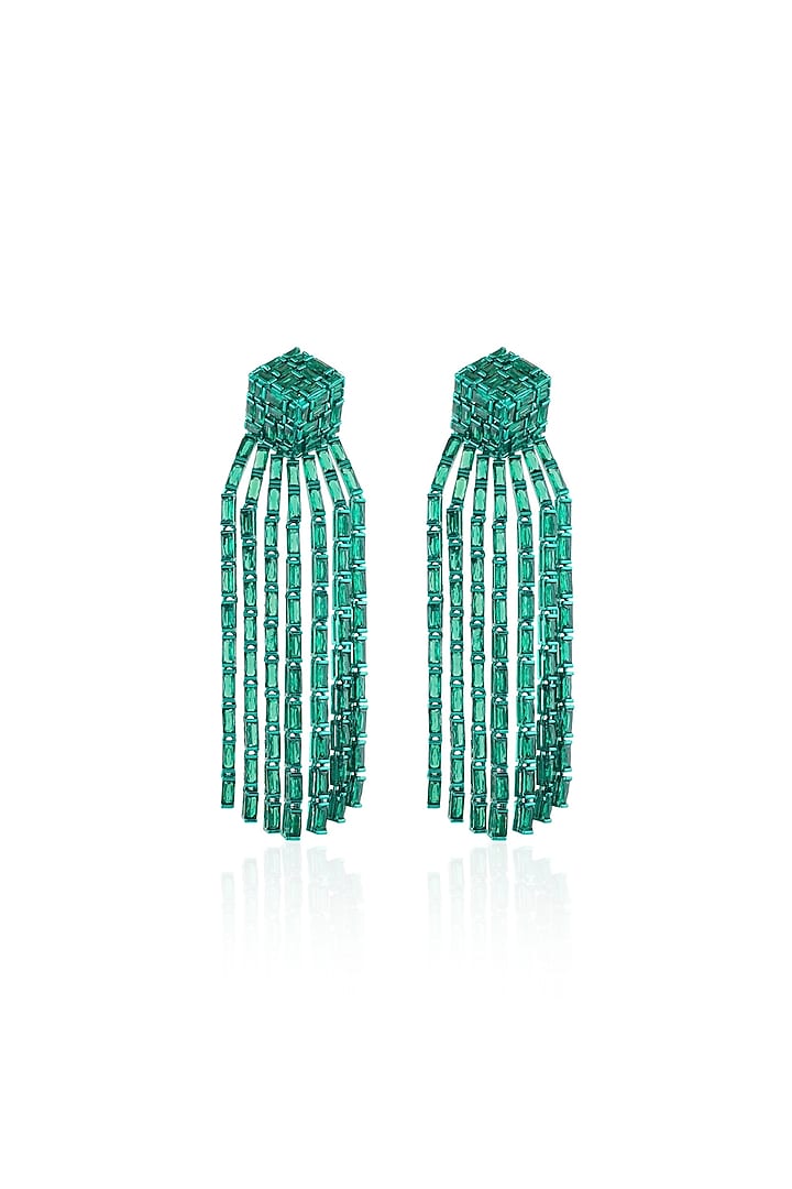 Green Finish Emerald Gemstone Dangler Earrings by Isharya at Pernia's Pop Up Shop