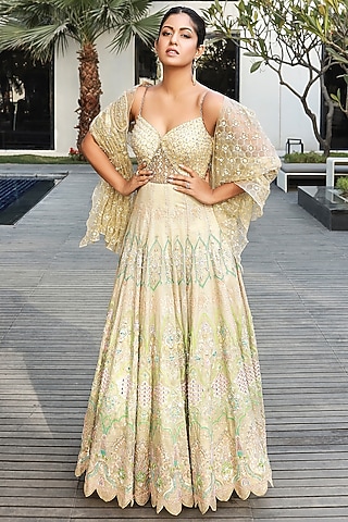 Multi-Colored Embroidered Anarkali Set by Moledro