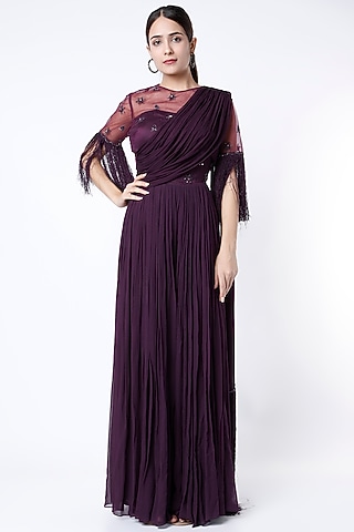 Plum Embroidered Jumpsuit by Irrau by Samir Mantri