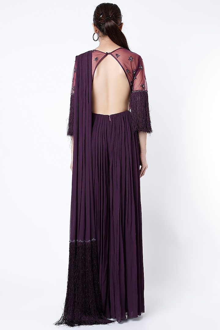 Plum Embroidered Jumpsuit by Irrau by Samir Mantri at Pernia's Pop Up Shop