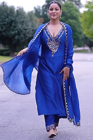shehnaaz gill dress designer Shehnaaz Kaur Gill in Purple Anarkali Almaari By Pooja Patel