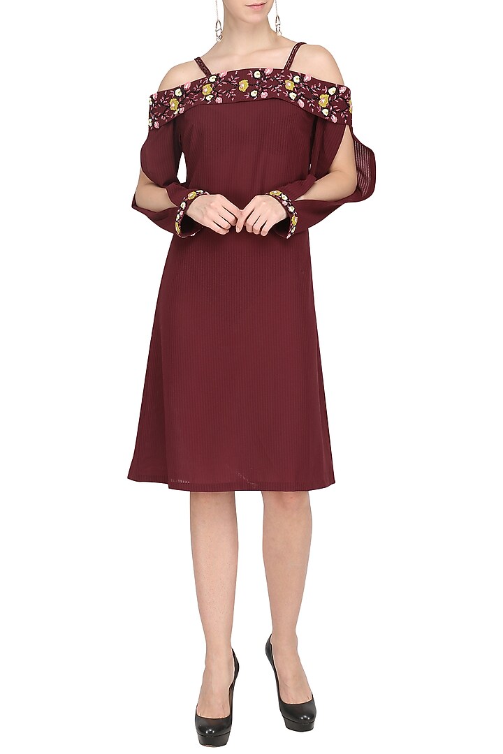 Artisanal Embroidered Dress 100% Cotton Wine 603095 main image 0