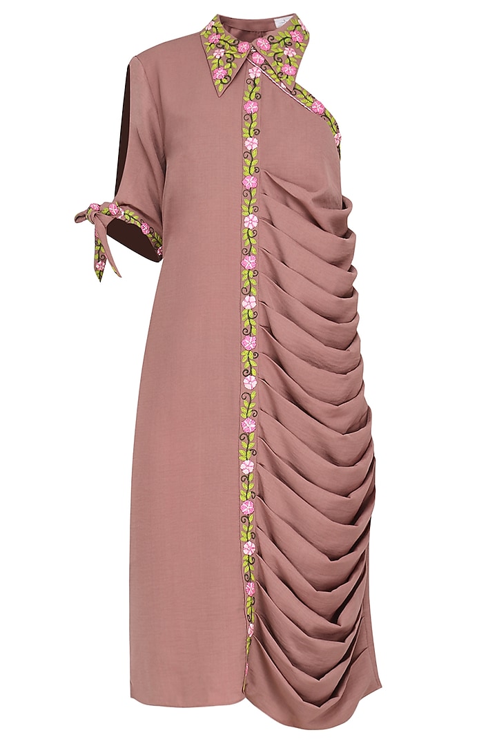 Pale Pink One Shoulder Drape Dress by Isha Singhal