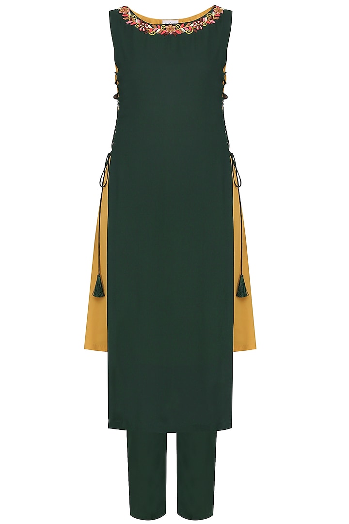 Green and Mustard Tunic with Pants by Isha Singhal