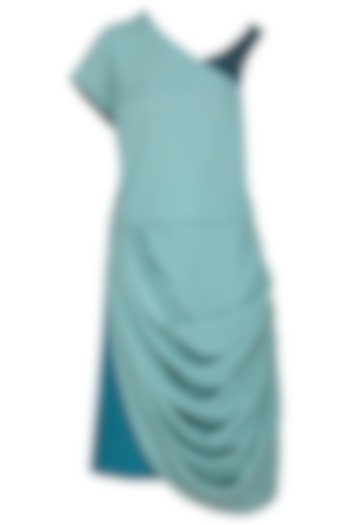Aqua One Shoulder Top with Drape Skirt by Isha Singhal