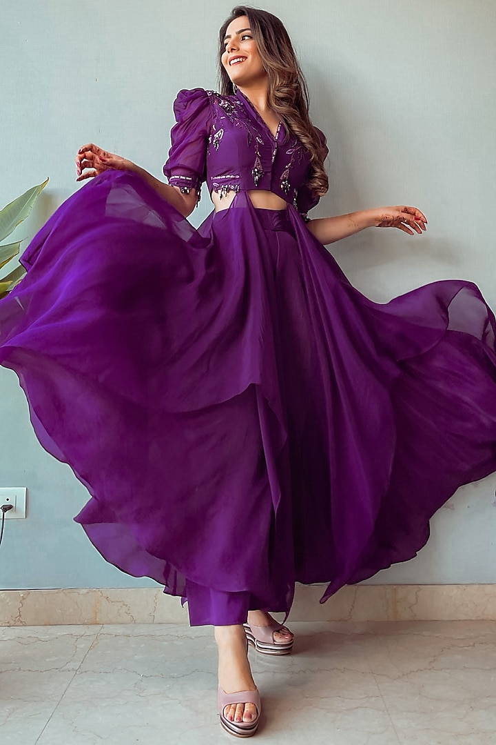 Amethyst Purple Silk & Organza Sharara Set by Isha Gupta Tayal