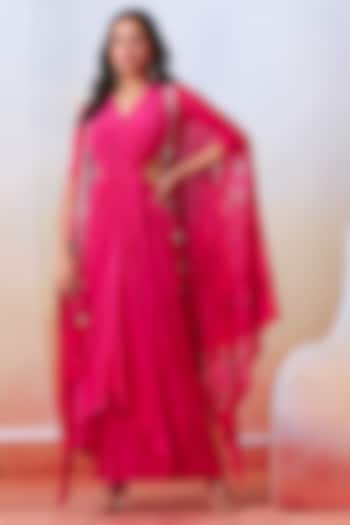 Pink Crepe Embroidered Jacket Dress by Isha Gupta Tayal