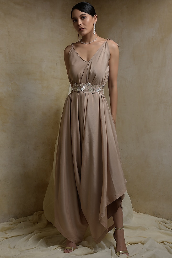 Champagne Draped Jumpsuit With Belt by Itara An Another