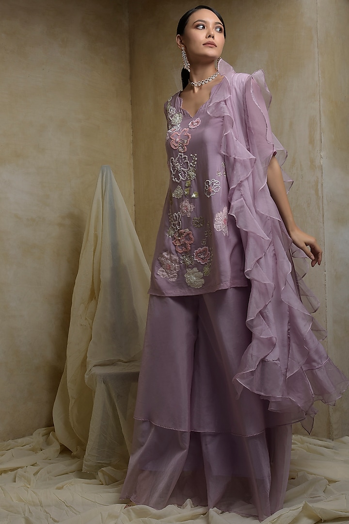 Lilac Floral Embroidered Sharara Set by Itara An Another
