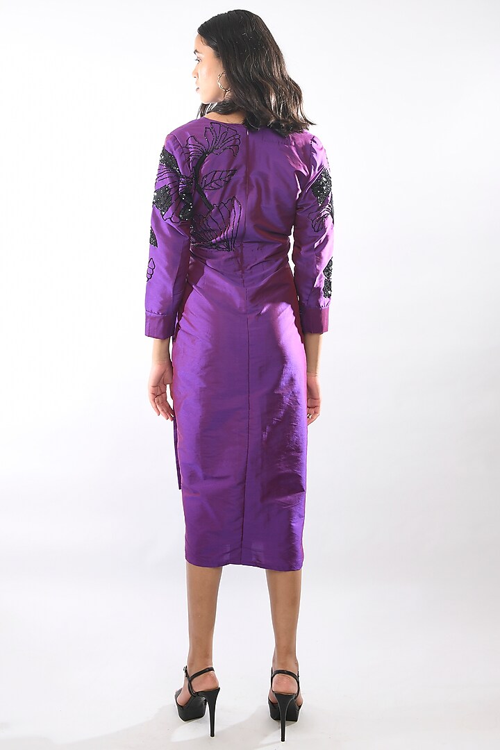 Purple Silk Embroidered Vacation Dress by Itara An Another at Pernia's Pop Up Shop