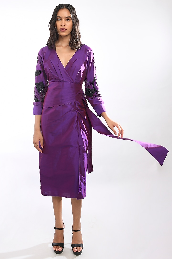 Purple Silk Embroidered Vacation Dress by Itara An Another at Pernia's Pop Up Shop