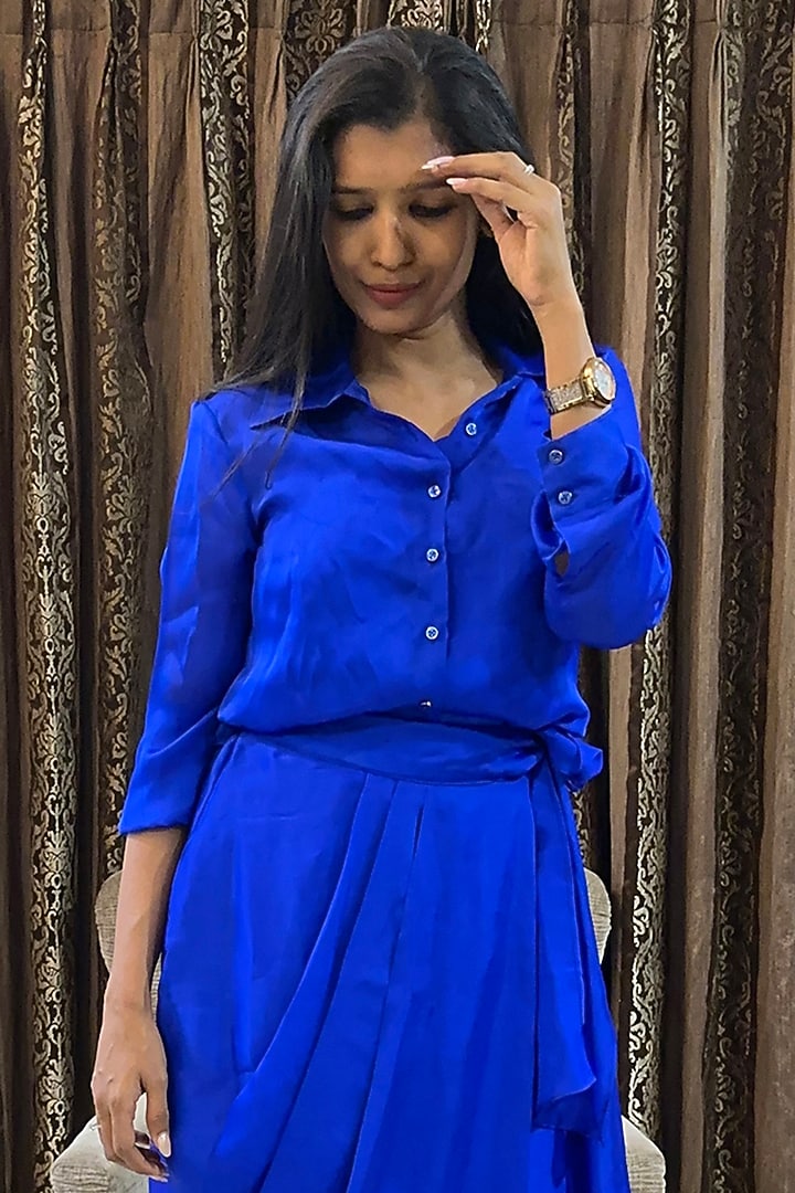 Electric Blue Silk Skirt Set by Itara An Another at Pernia's Pop Up Shop