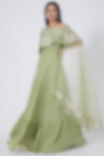 Olive Green Organza Flared Engagement Gown by Itara An Another at Pernia's Pop Up Shop