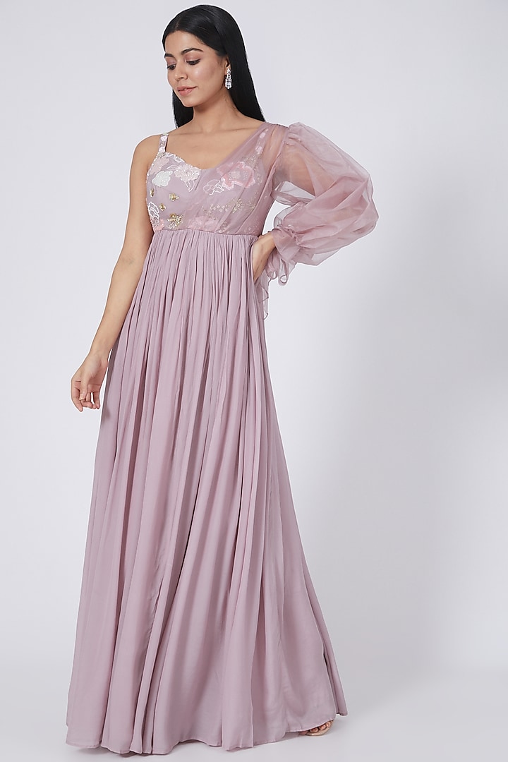 Lilac Beads Embroidered One Shoulder Gown by Itara An Another