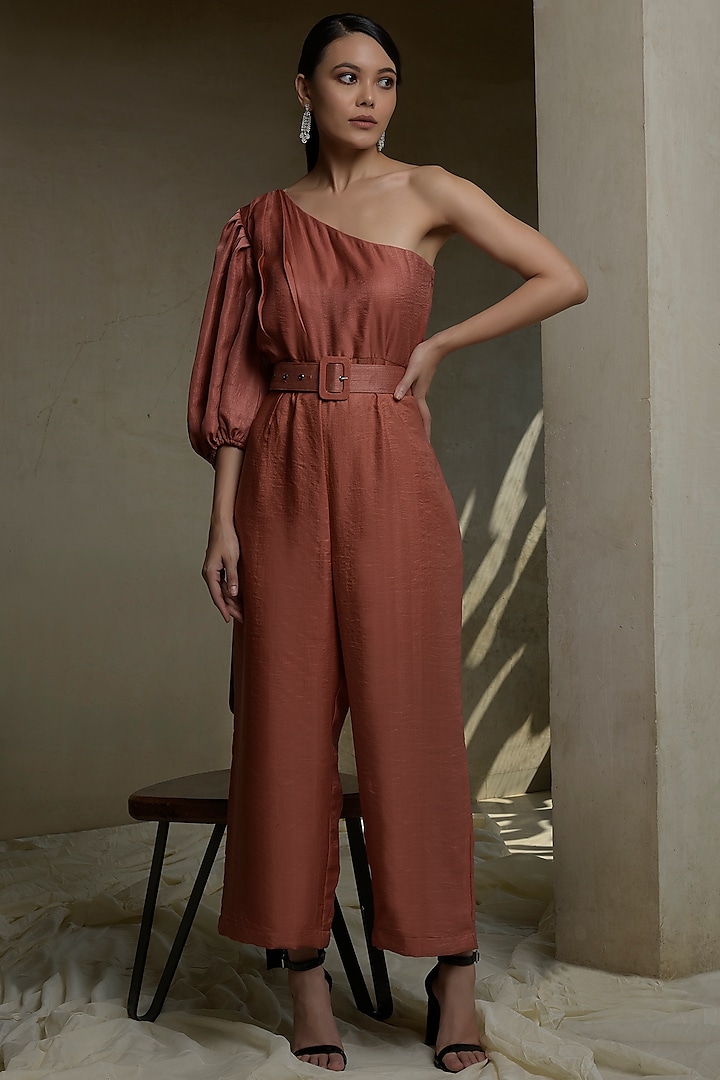 Burnt Brick One Shoulder Jumpsuit by Itara An Another