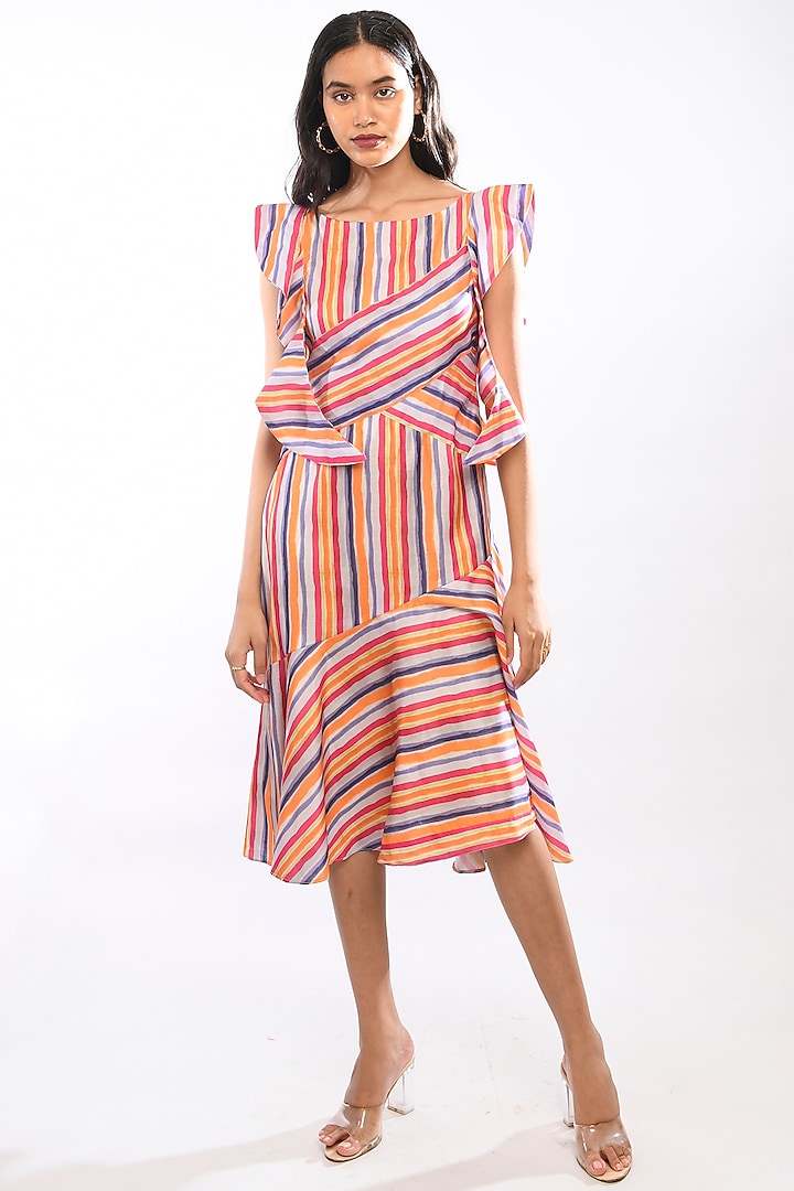 Multi-Colored Striped Ruffled Dress by Itara An Another