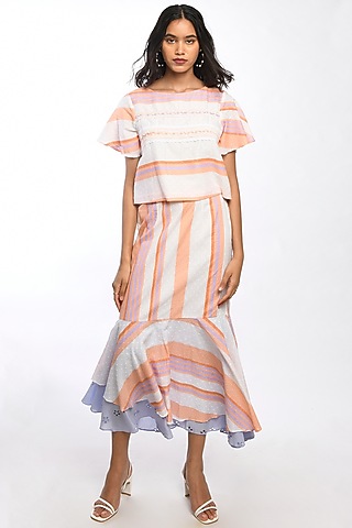 Orange & Lilac Striped Skirt Set by Itara An Another