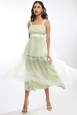 Mint Green Net Skirt Set by Itara An Another