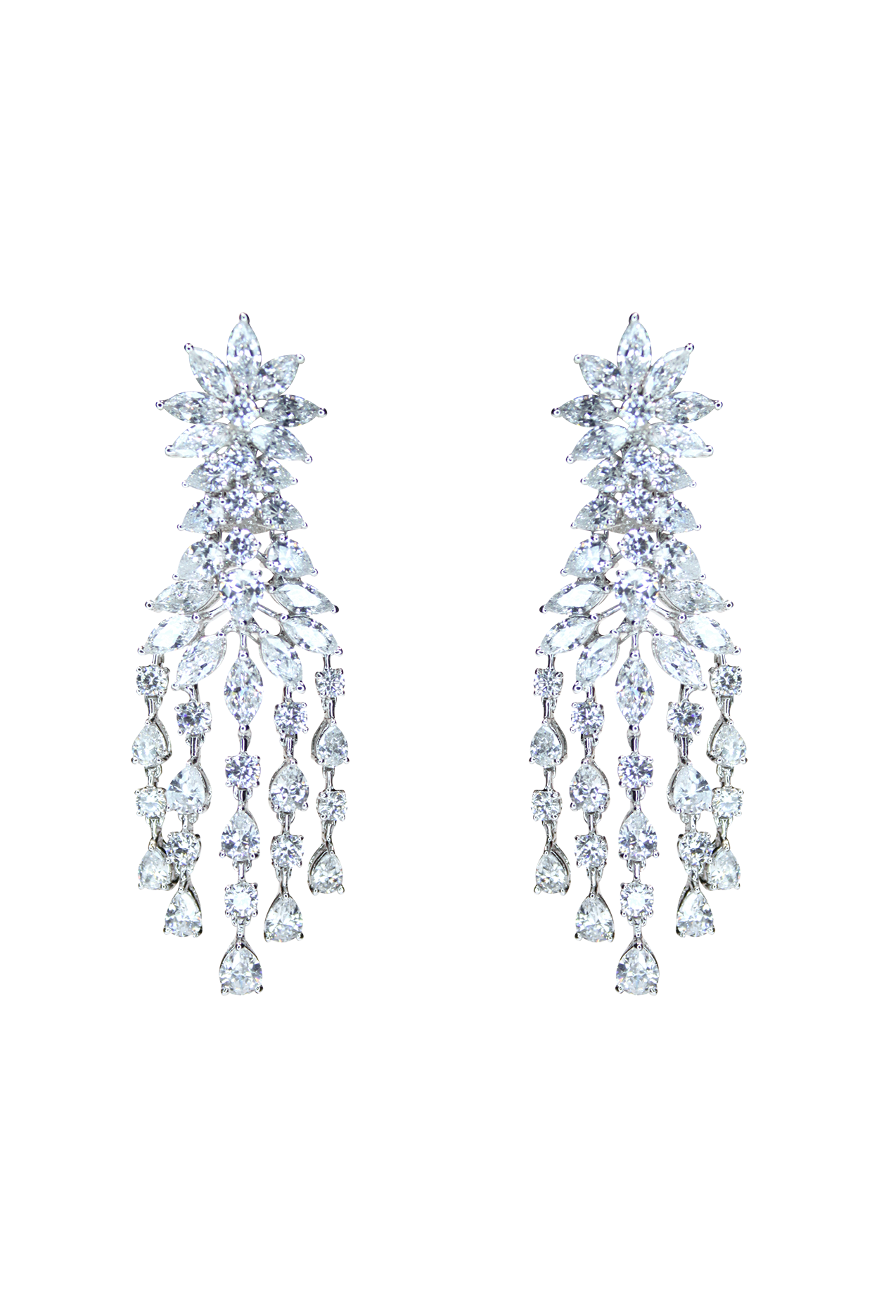 White Finish Swarovski Dangler Earrings In Sterling Silver by ITEE Jewellery