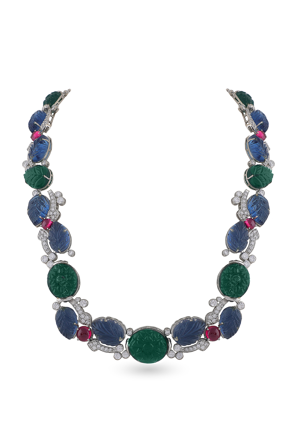 White Finish Synthetic Stone & Swarovski Necklace In Sterling Silver by ITEE Jewellery
