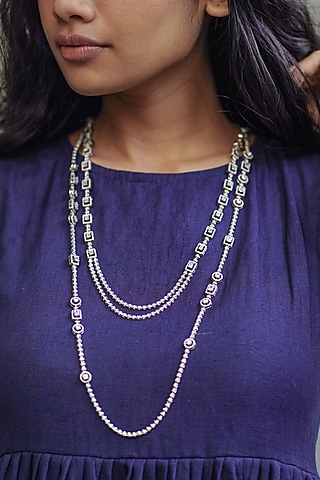 White Finish Swarovski Long Necklace In Sterling Silver by ITEE Jewellery