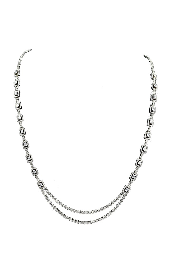 White Finish Swarovski Long Necklace In Sterling Silver by ITEE Jewellery
