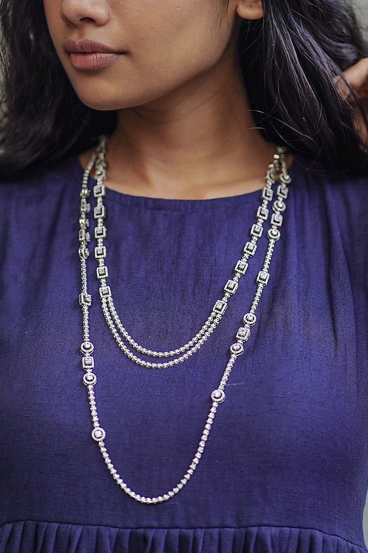 White Finish Swarovski Long Necklace In Sterling Silver by ITEE Jewellery at Pernia's Pop Up Shop