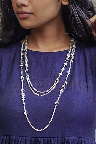 White Finish Swarovski Long Necklace In Sterling Silver by ITEE Jewellery