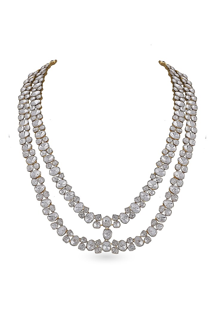 Gold Finish Moissanite Polki Necklace In Sterling Silver by ITEE Jewellery