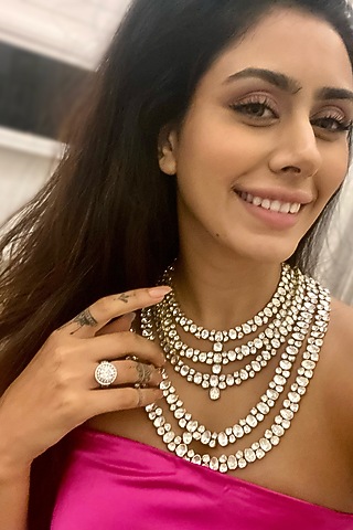 Gold Finish Moissanite Polki Necklace In Sterling Silver by ITEE Jewellery