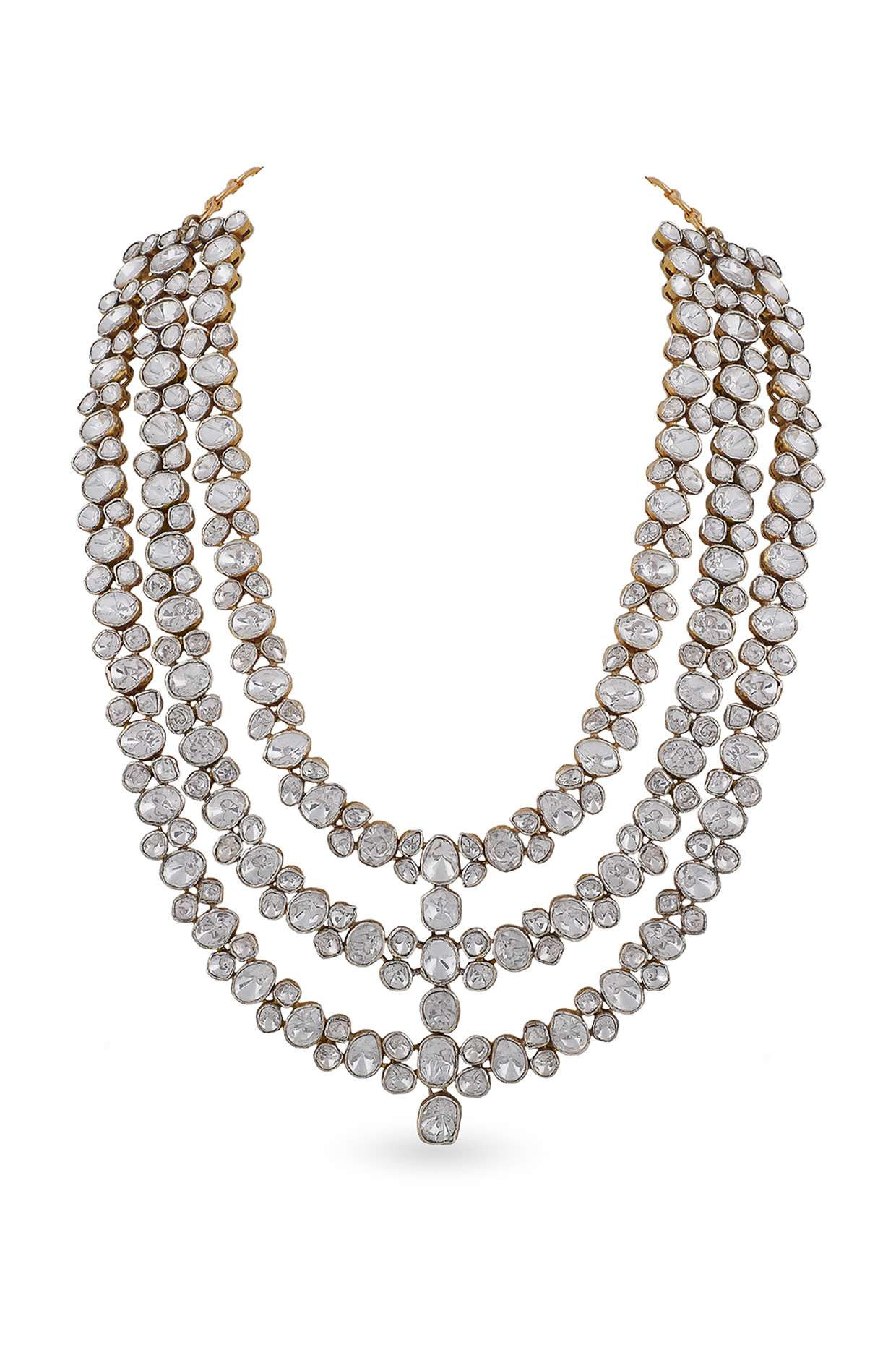 Gold Finish Moissanite Polki Necklace In Sterling Silver by ITEE Jewellery