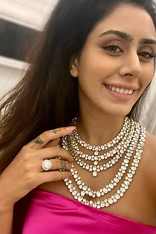 Gold Finish Moissanite Polki Necklace In Sterling Silver by ITEE Jewellery