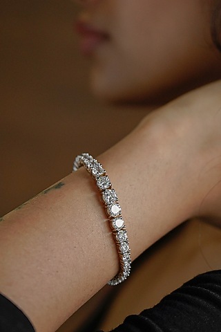 White Finish Swarovski Tennis Bracelet In Sterling Silver by ITEE Jewellery