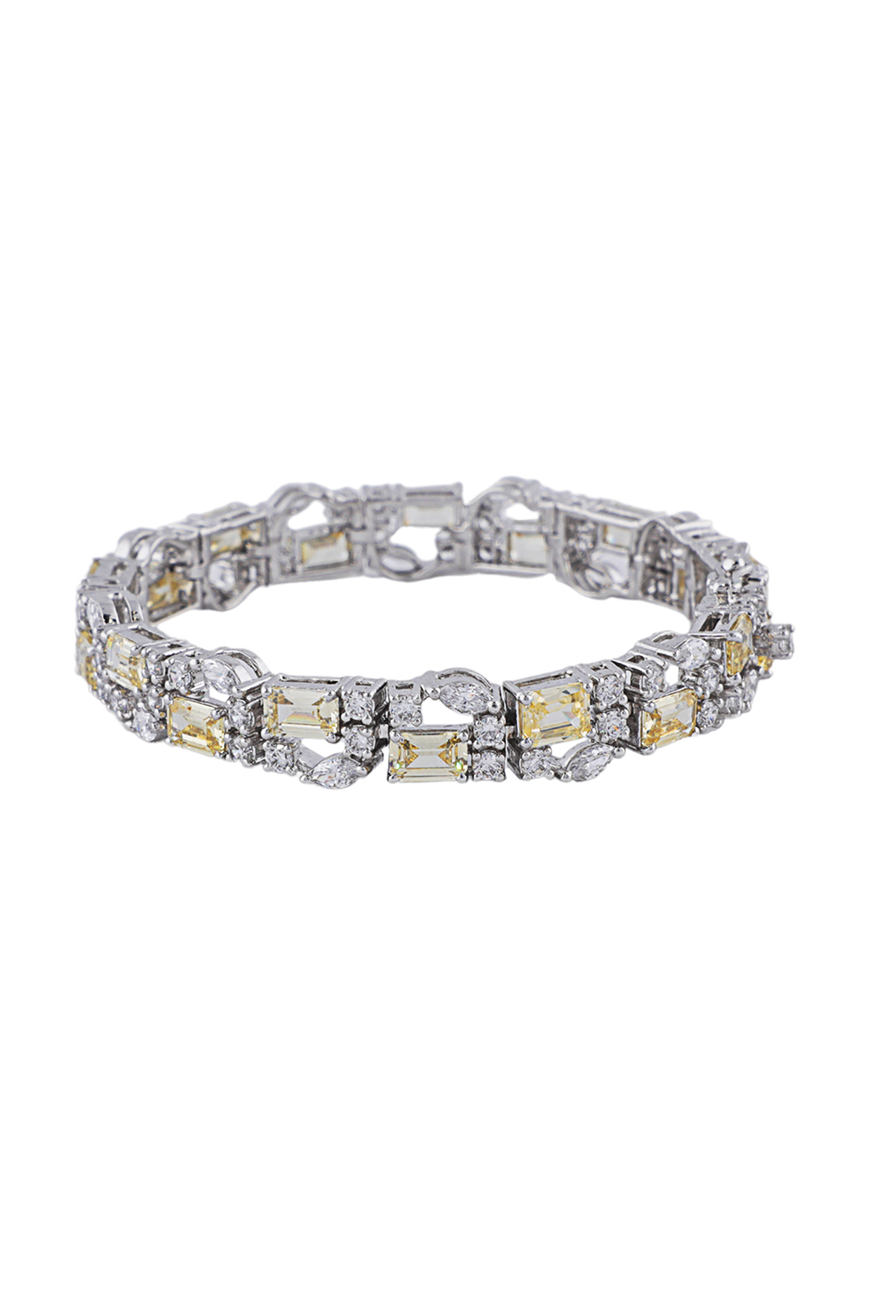 White Finish Yellow Sapphire Stone & Swarovski Tennis Bracelet In Sterling Silver by ITEE Jewellery