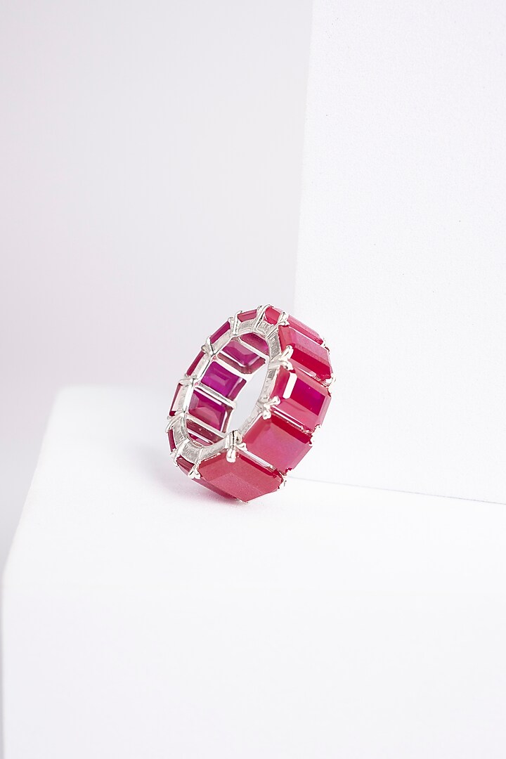 White Finish Synthetic Ruby Stone Cocktail Ring In Sterling Silver by ITEE Jewellery at Pernia's Pop Up Shop