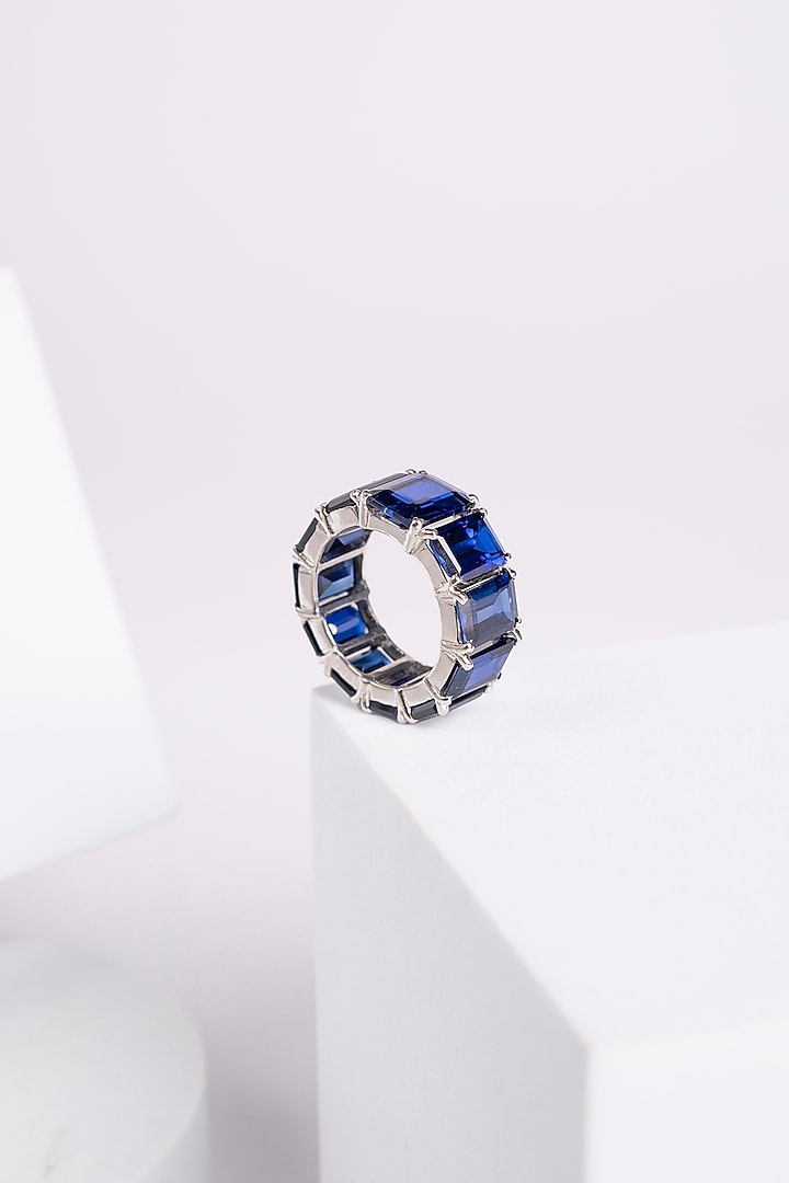 White Finish Synthetic Sapphire Stone Cocktail Ring In Sterling Silver by ITEE Jewellery at Pernia's Pop Up Shop