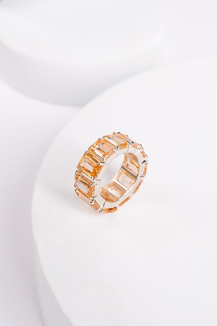 White Finish Synthetic Yellow Sapphire Stone Cocktail Ring In Sterling Silver by ITEE Jewellery at Pernia's Pop Up Shop