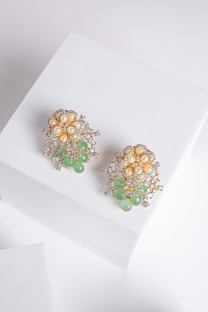 Gold Finish Swarovski Stud Earrings In Sterling Silver by ITEE Jewellery at Pernia's Pop Up Shop