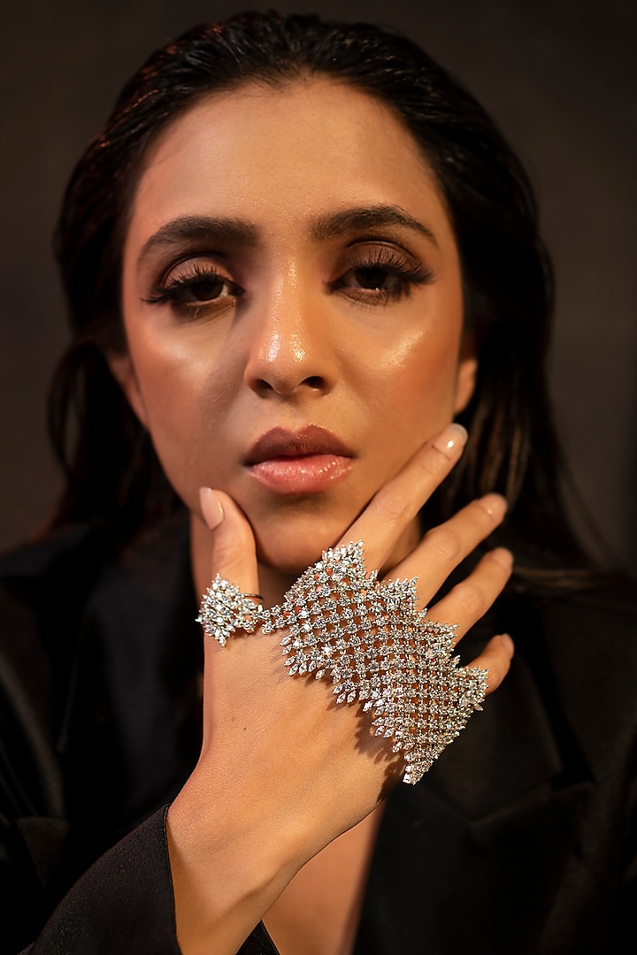 White Finish Swarovski Hand Wrap Cocktail Bracelet In Sterling Silver by ITEE Jewellery at Pernia's Pop Up Shop