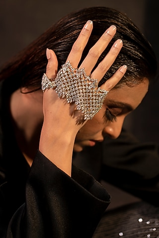 White Finish Swarovski Hand Wrap Cocktail Bracelet In Sterling Silver by ITEE Jewellery