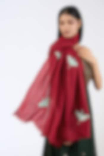 Maroon Cashmere Wool Sequins & Aari Hand Embroidered Shawl by ITNI at Pernia's Pop Up Shop