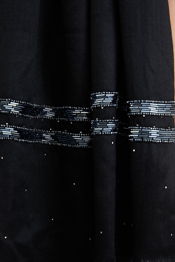 Black Cashmere Wool Beads Hand Embroidered Shawl by ITNI at Pernia's Pop Up Shop