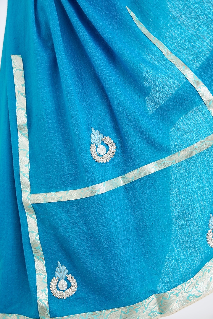 Ocean Blue Cashmere Wool Zardosi Work Shawl by ITNI at Pernia's Pop Up Shop